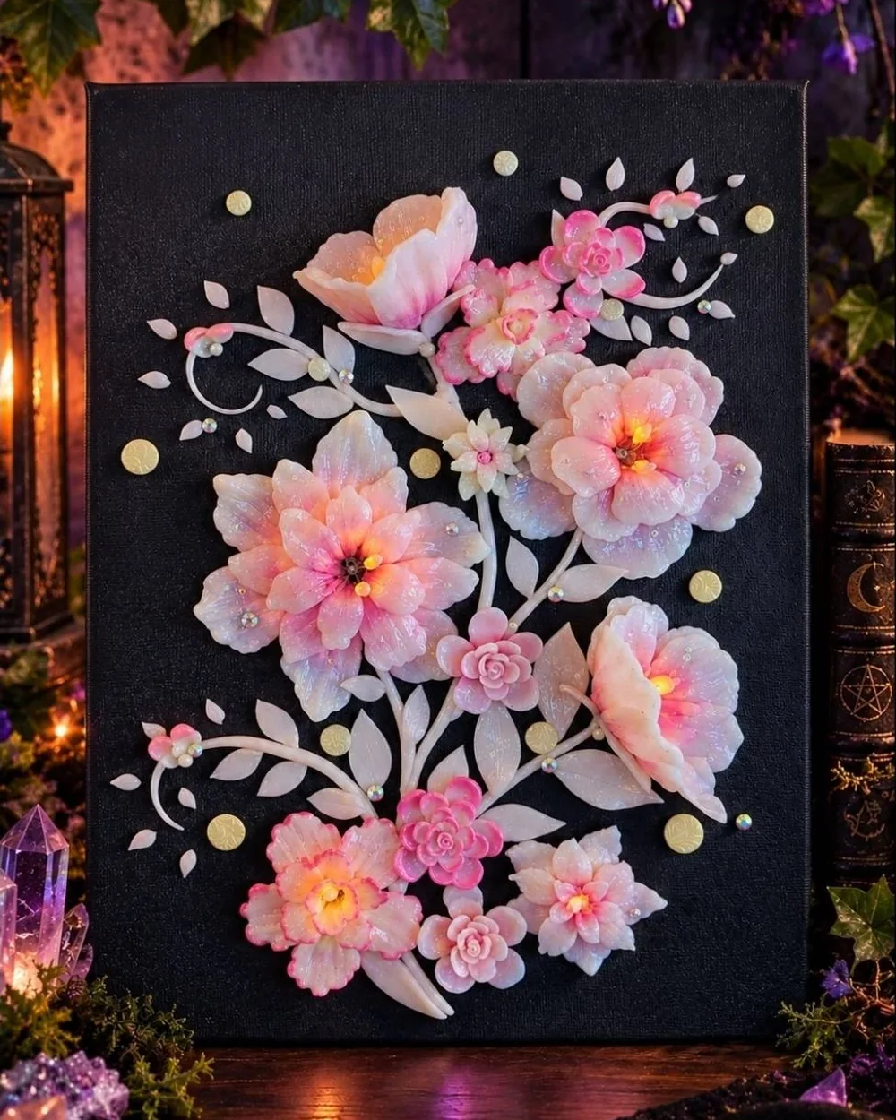 Midnight Sakura floral wall art in light mode